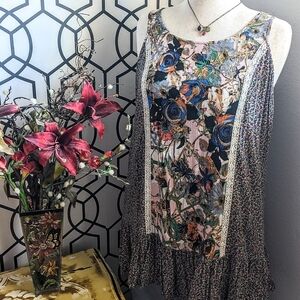 💮Umgee Floral Sleeveless Dress with Lace Trim💮